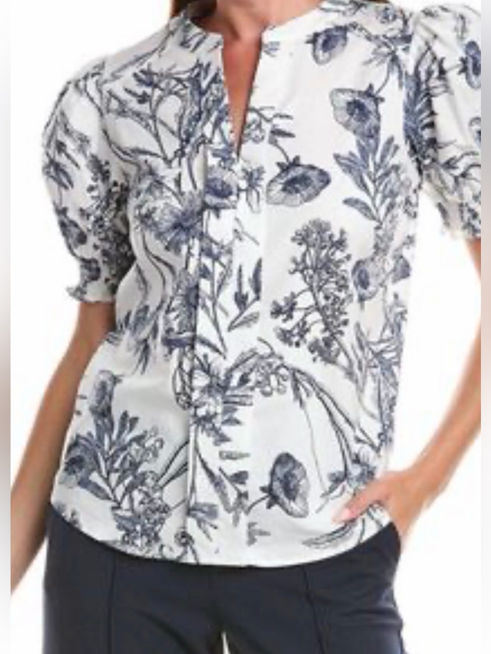 Tyler Boe White Top with Navy Tropical Print